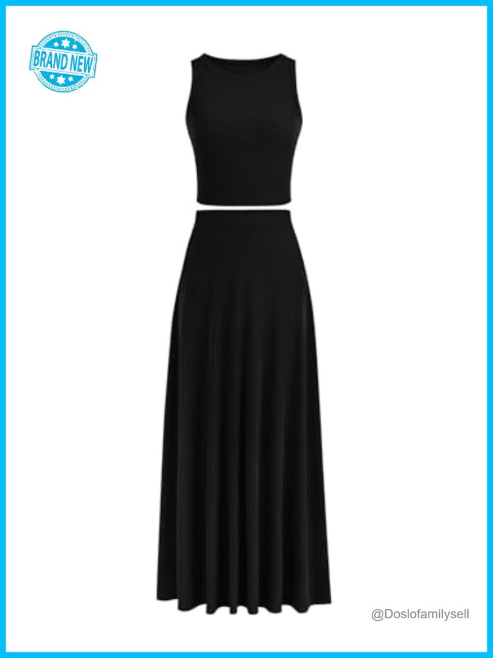 PRETTYGARDEN 2 Piece Knit Maxi Skirt Set Crop Top Sleeveless Summer Outfit